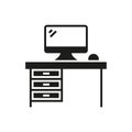 Office desk with computer black icon Royalty Free Stock Photo