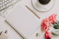 Office desk with computer and rose flowers Royalty Free Stock Photo