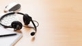 Office desk with headset. Call center support Royalty Free Stock Photo