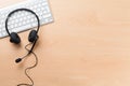 Office desk with headset. Call center support Royalty Free Stock Photo