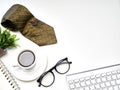 Necktie, Hot coffee cup, Alarm clock Royalty Free Stock Photo