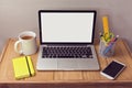 Office desk mock up with laptop and office items Royalty Free Stock Photo