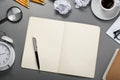 On the office desk open notebook with pen Royalty Free Stock Photo