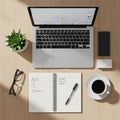 Office desk setup featuring a silver Royalty Free Stock Photo