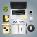 Office and desk supplies on white background
