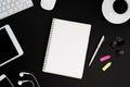 Office desk table with computer, headphone, phone, white mouse, Royalty Free Stock Photo