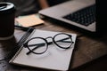 Office desk table with laptop. School and work concept. Home education. Royalty Free Stock Photo