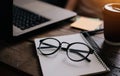 Office desk table with laptop. School and work concept. Home education. Royalty Free Stock Photo