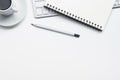 Office desk table with supplies. Flat lay Business workplace and objects. Top view. Copy space for text