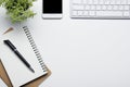 Office desk table with supplies. Flat lay Business workplace and objects. Top view. Copy space for text Royalty Free Stock Photo