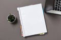 Office desk top view with blank notebook isolated on gray, with clipping path, changeable background Royalty Free Stock Photo