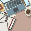 Office desk top view Royalty Free Stock Photo