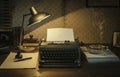 Vintage film noir office desk with old typewriter Royalty Free Stock Photo