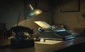 Vintage film noir office desk with old typewriter Royalty Free Stock Photo