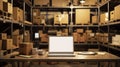 The office desk in warehouse.AI generated image Royalty Free Stock Photo