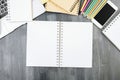 Office desktop with empty notepad Royalty Free Stock Photo