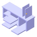 Office desktop icon isometric vector. Wood work