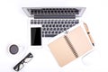 Office desktop with notepad and technology Royalty Free Stock Photo