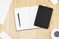 Office desktop with tablet and supplies Royalty Free Stock Photo