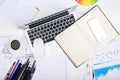 Office desktop with technology and supplies Royalty Free Stock Photo