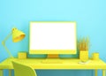 office desktop in yellow and blue