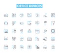 Office devices linear icons set. Printer, Scanner, Copier, Fax, Mouse, Keyboard, Monitor line vector and concept signs