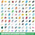 100 office document icons set, isometric 3d style