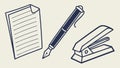Office Document & Stationery Icons: Paper, Pen, Stapler, Productivity, vector design Generative AI Royalty Free Stock Photo