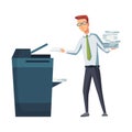 Office documents copier. Office worker prints documents on the copier. Man works on a photocopier. Concept of office Royalty Free Stock Photo