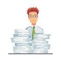 Office documents from copier. Office worker with stack of documents. Concept man of office work Royalty Free Stock Photo