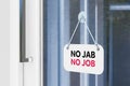 Office Door Signboard with No Jab No Job Sign. 3d Rendering