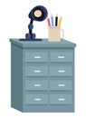 Office drawer with pencils cup and light lamp cartoon Royalty Free Stock Photo