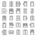 Office elevator icons set, outline style