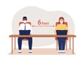 Office employee at safe social distance 2D vector isolated illustration