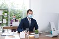 Office employees in respiratory masks at workplace