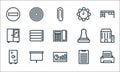 office equipment line icons. linear set. quality vector line set such as printer, business chart, locker, clipboard, whiteboard,