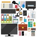 Office equipments on white background