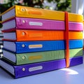 Office essentials Multi colored file folders neatly stacked on a table Royalty Free Stock Photo