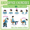 Office exercises with businessman character. Vector infographic