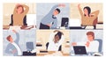 Office fitness with business people set, woman man office workers doing health exercises Royalty Free Stock Photo