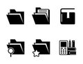 Office folder, organizer and book black icons set