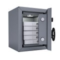 Office folders in an open metal safe