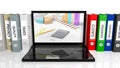 Office folders in a row and laptop Royalty Free Stock Photo