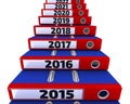 Folders stacked in the form of steps, labeled the years 2015-2021