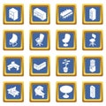 Office furniture icons set blue square vector Royalty Free Stock Photo