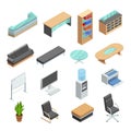 Office Furniture Isometric Icons Set