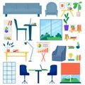 Office furniture set, vector illustration. Table design, armchair, modern desk for work room interior, isolated on white Royalty Free Stock Photo