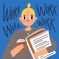 Office girl worker with documents and coffee, vector illustration