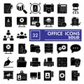 Office glyph icon set, workspace symbols collection, vector sketches, logo illustrations, work signs solid pictograms