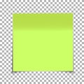 Office green paper sticky note isolated on transparent background. Post on sticky tape. Template for your projects. Vector Royalty Free Stock Photo